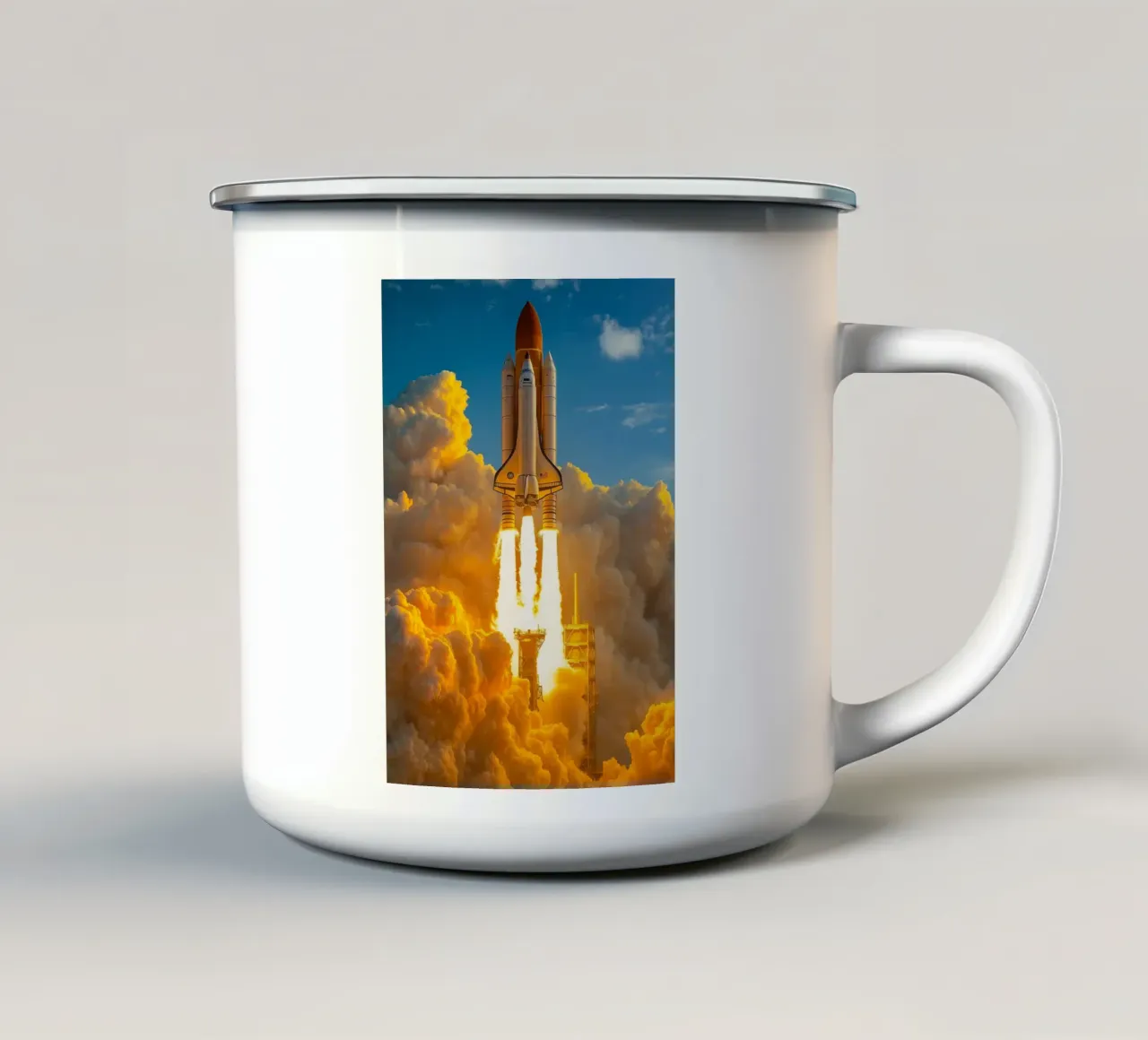 razzo astronave tazza in smalto da tamarind