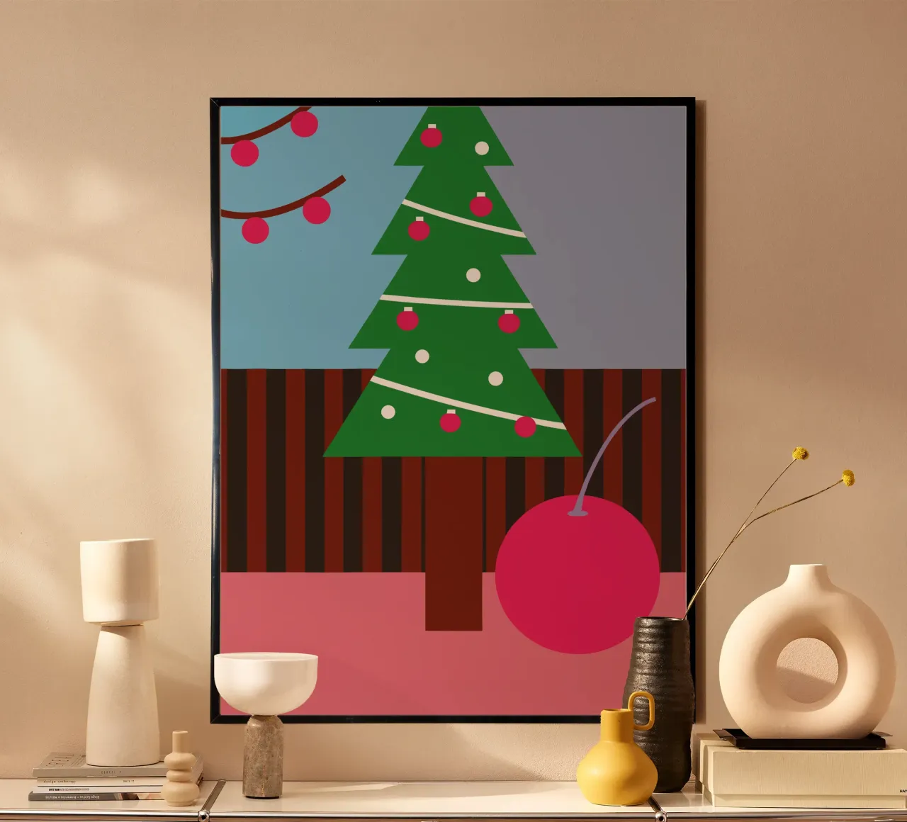 Albero di Natale e ciliegie carta hahnemühle da LOOK DIFFERENT