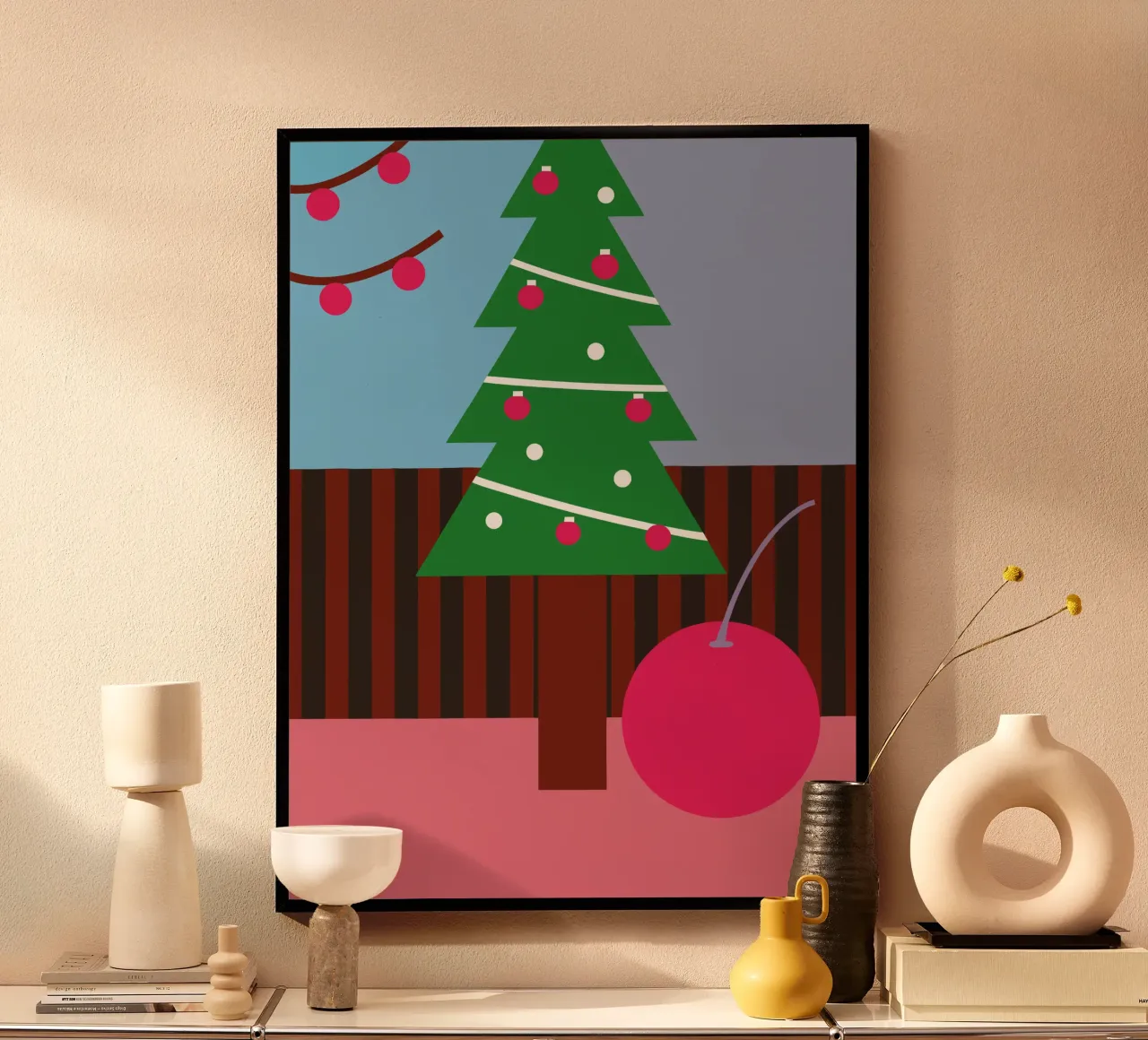 Albero di Natale e ciliegie carta hahnemühle da LOOK DIFFERENT