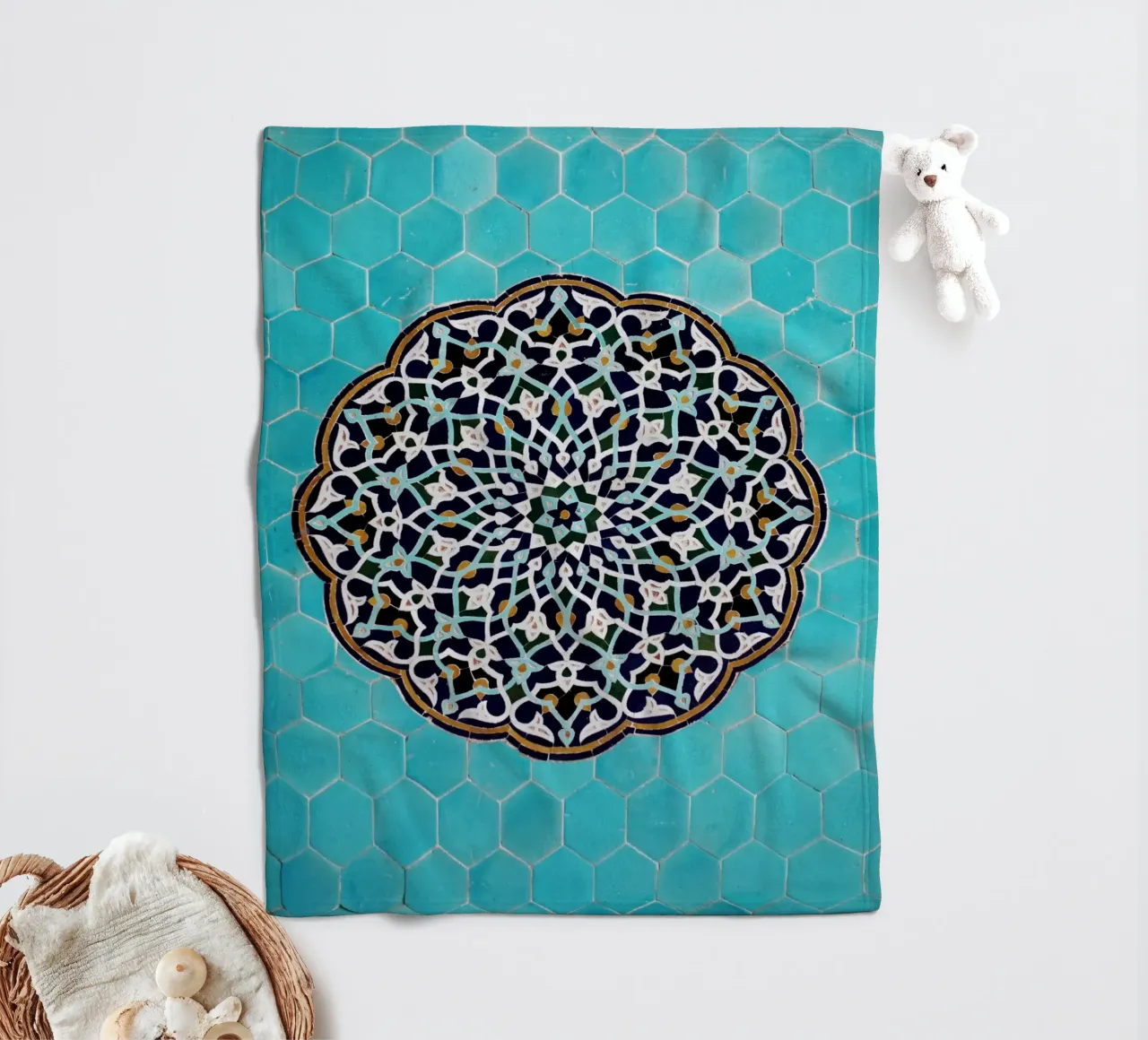 Mosaic pattern in mosque in Iran fleece blanket by atmospheric pictures