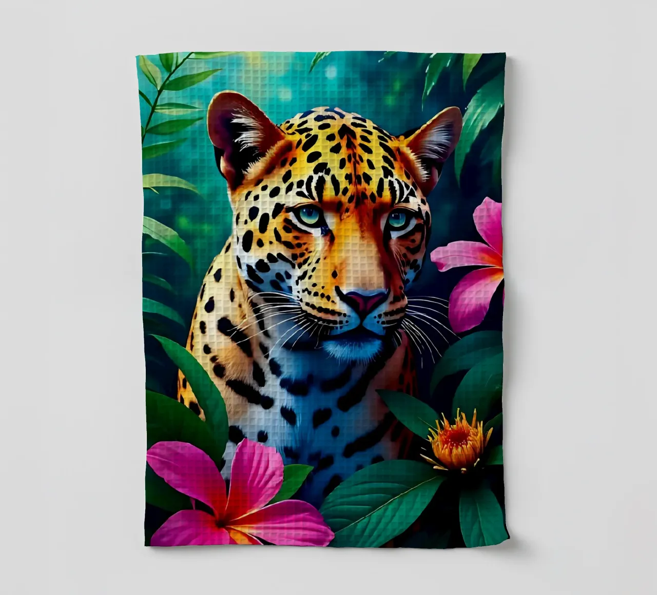 🐆🌺 Leopard | Tropical Radiance - Maximalist Jungle Glow torchon de LUMAQUA STUDIO