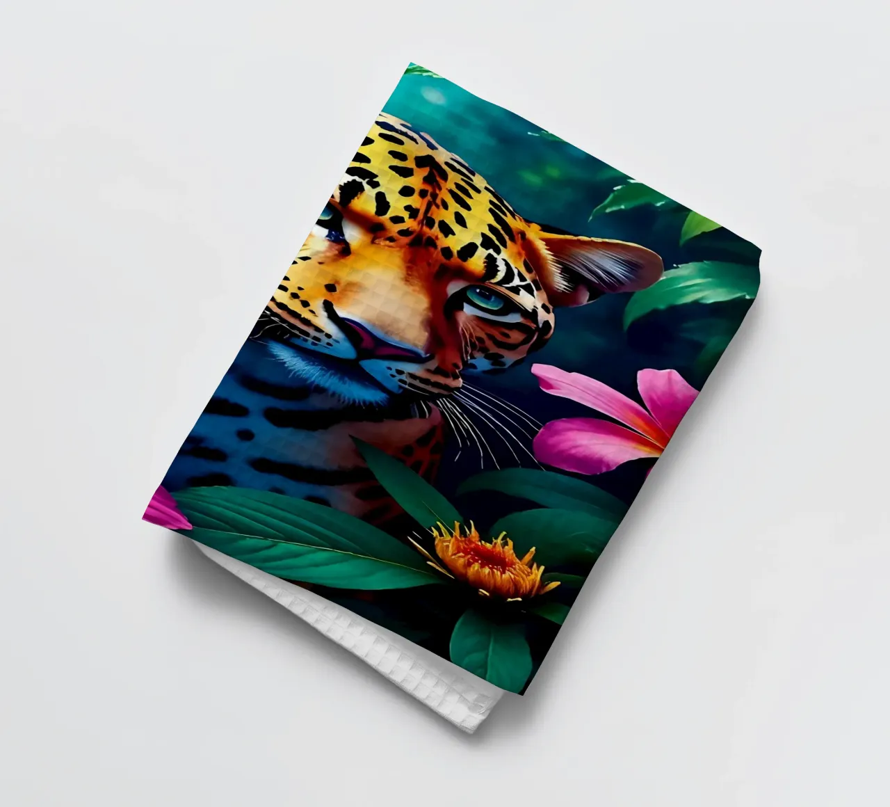 🐆🌺 Leopard | Tropical Radiance - Maximalist Jungle Glow torchon de LUMAQUA STUDIO