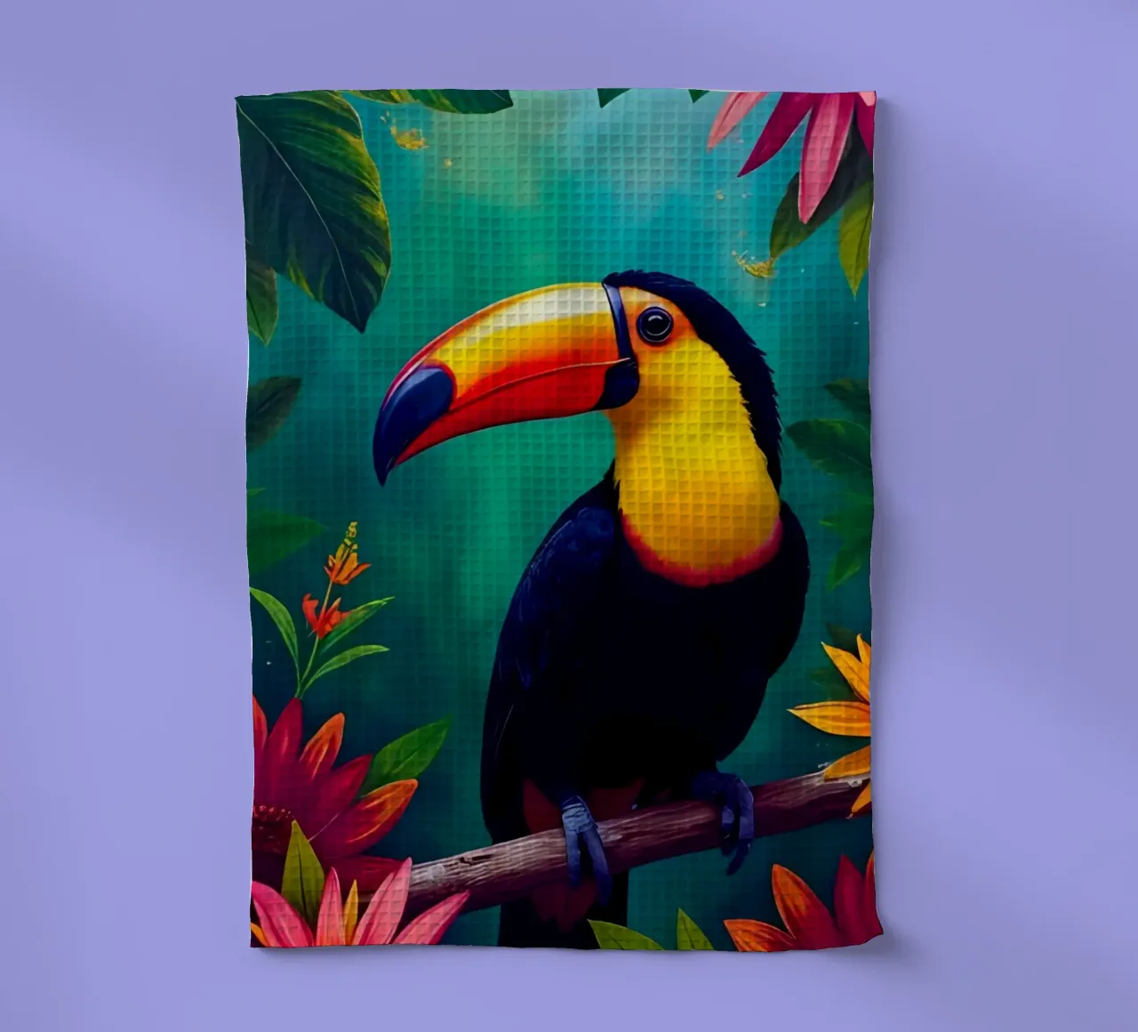 🦜🌺 Toucan | Tropical Radiance - Maximalist Jungle Glow torchon de LUMAQUA STUDIO