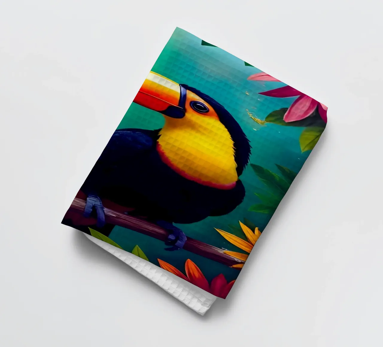 🦜🌺 Toucan | Tropical Radiance - Maximalist Jungle Glow torchon de LUMAQUA STUDIO