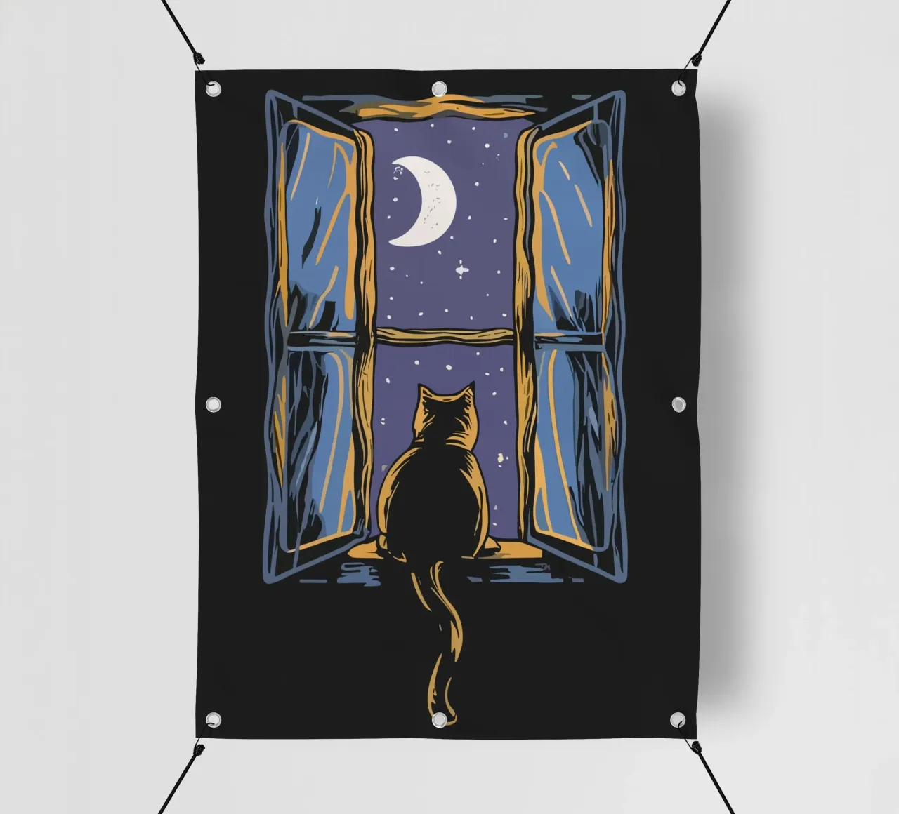 cat on window night telo in pvc da scoten