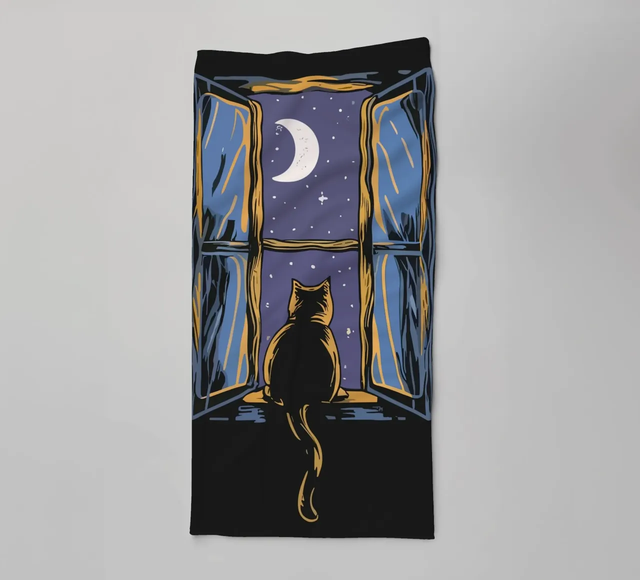 cat on window night asciugamano da bagno da scoten