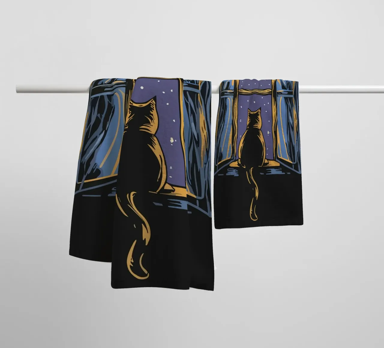 cat on window night asciugamano da bagno da scoten