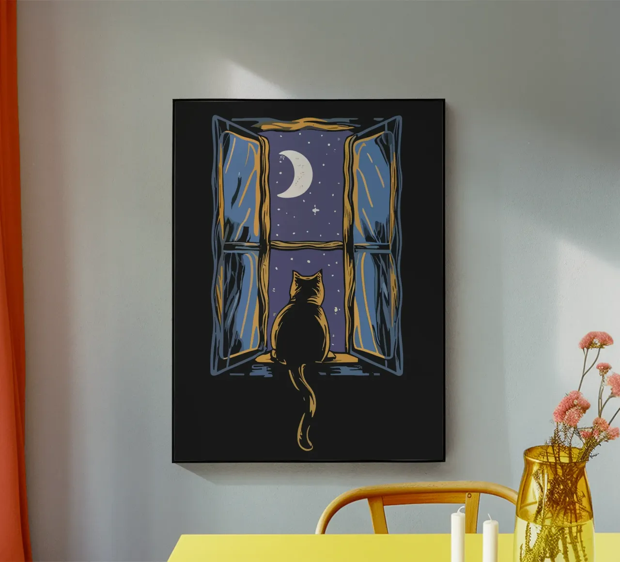 cat on window night plexiglass da scoten