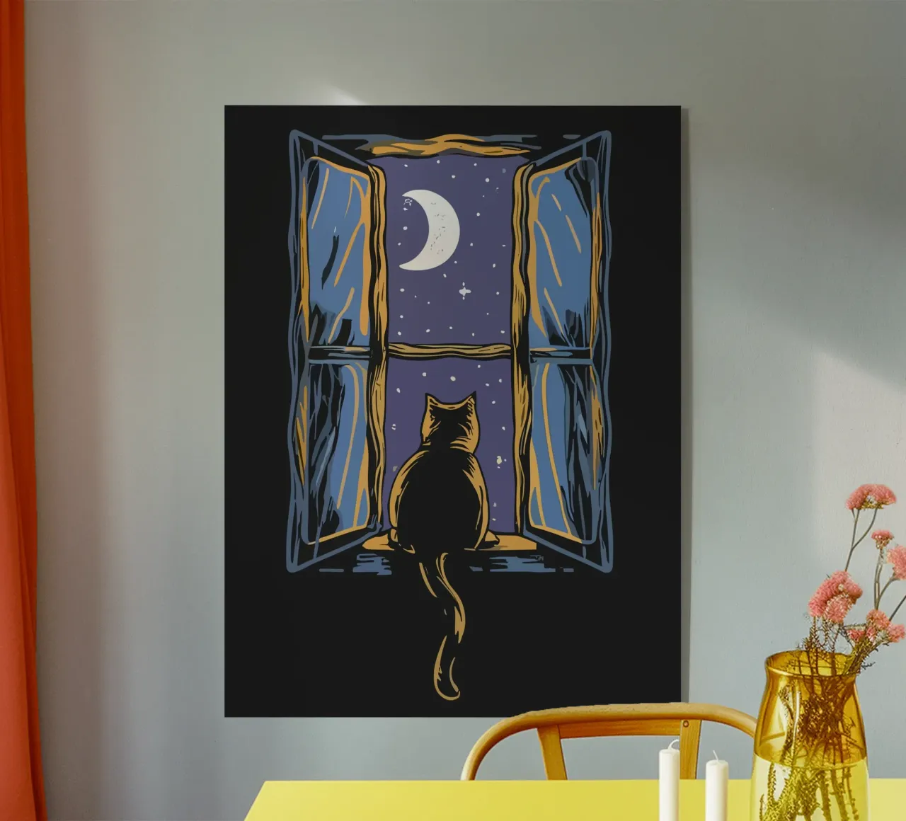 cat on window night plexiglass da scoten
