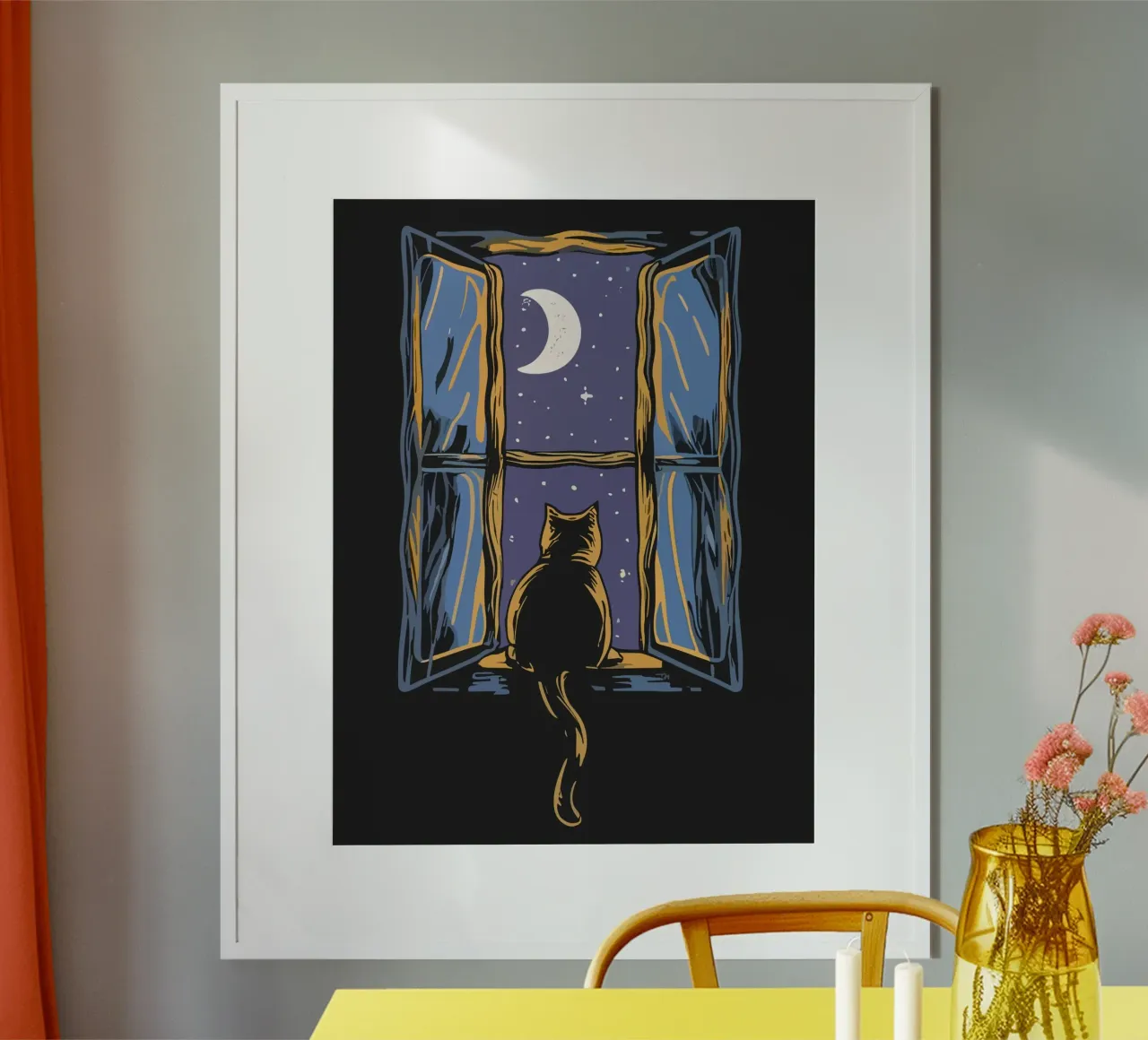 cat on window night carta hahnemühle da scoten