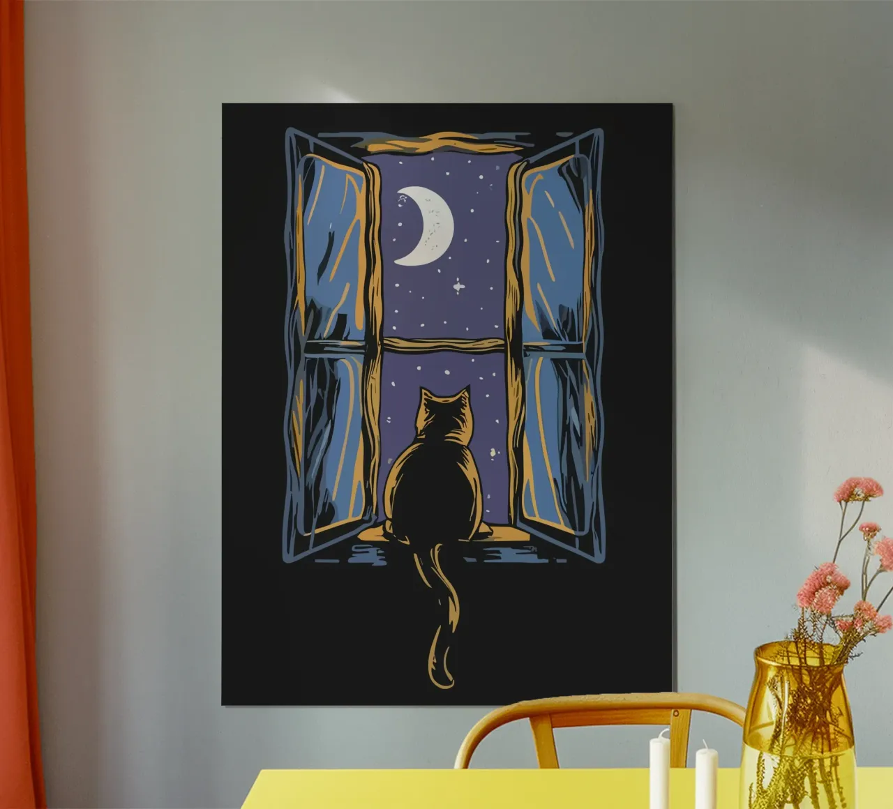 cat on window night carta hahnemühle da scoten