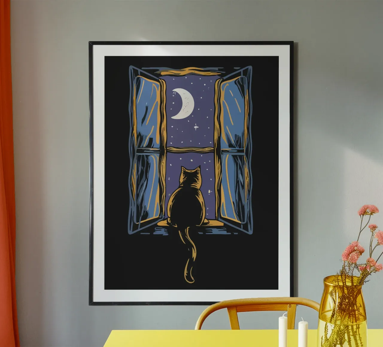 cat on window night carta hahnemühle da scoten