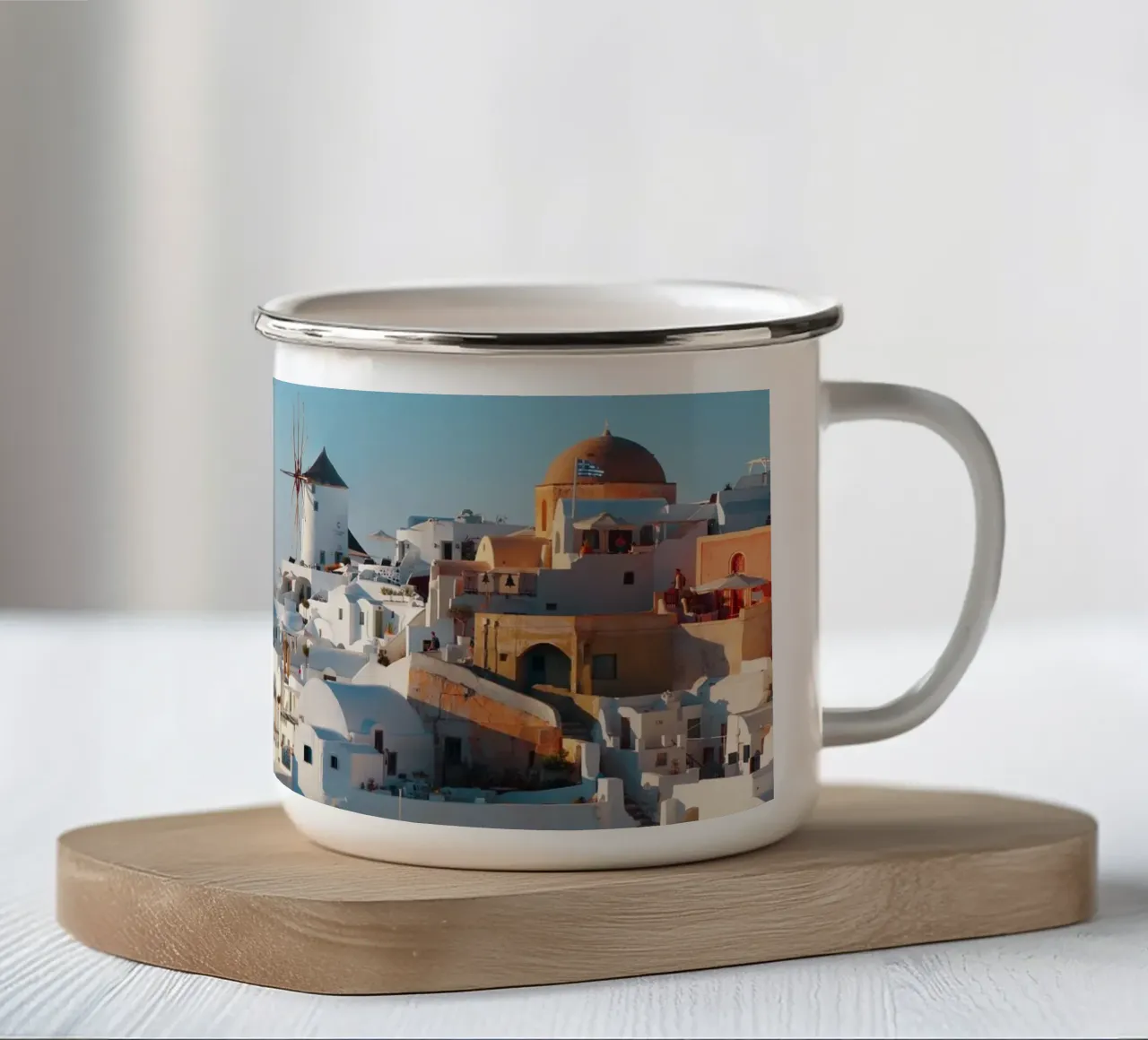 Oia Santorini (Greece) tazza in smalto da Fjöllart