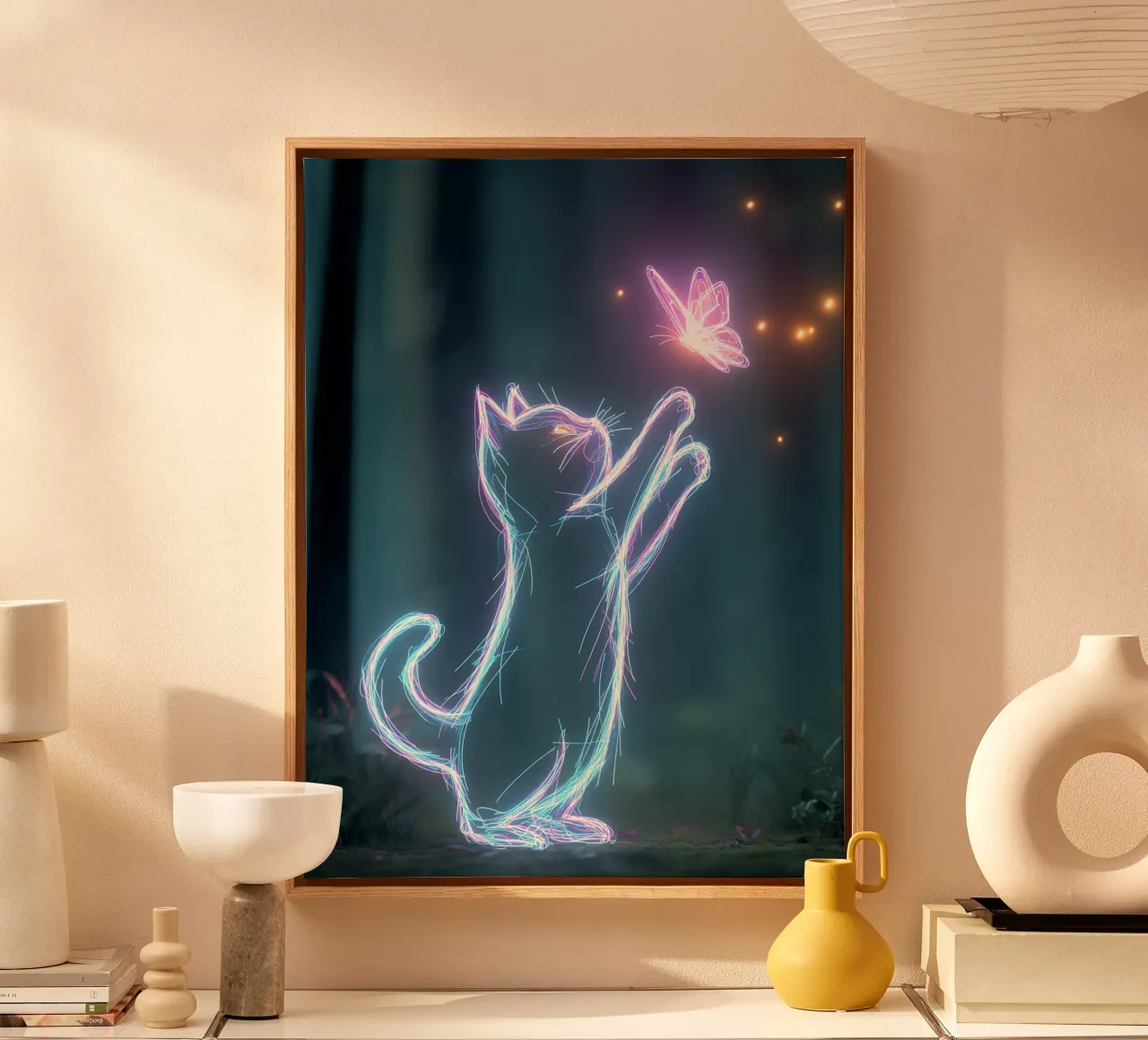 light cat and butterfly tela da scoten