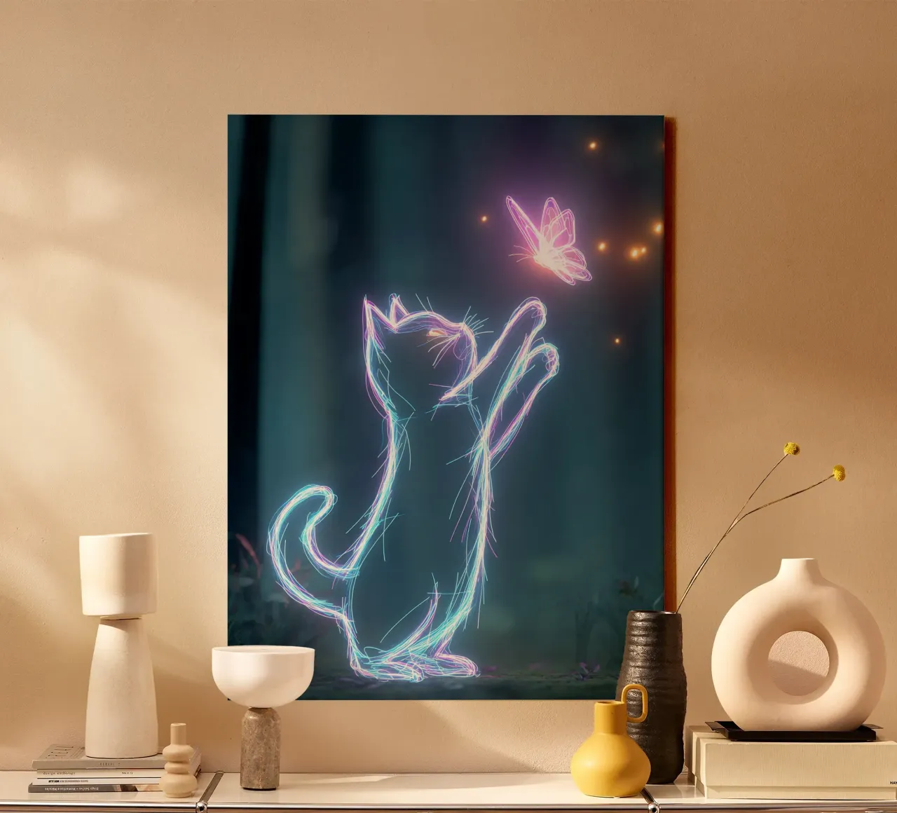 light cat and butterfly tela da scoten