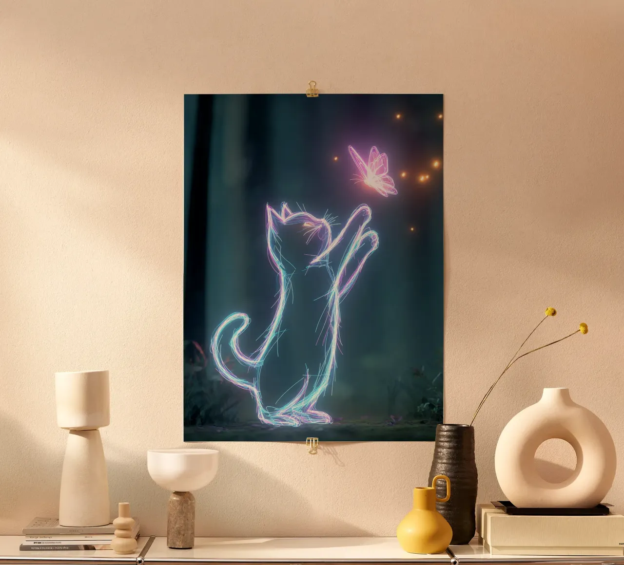 light cat and butterfly carta hahnemühle da scoten