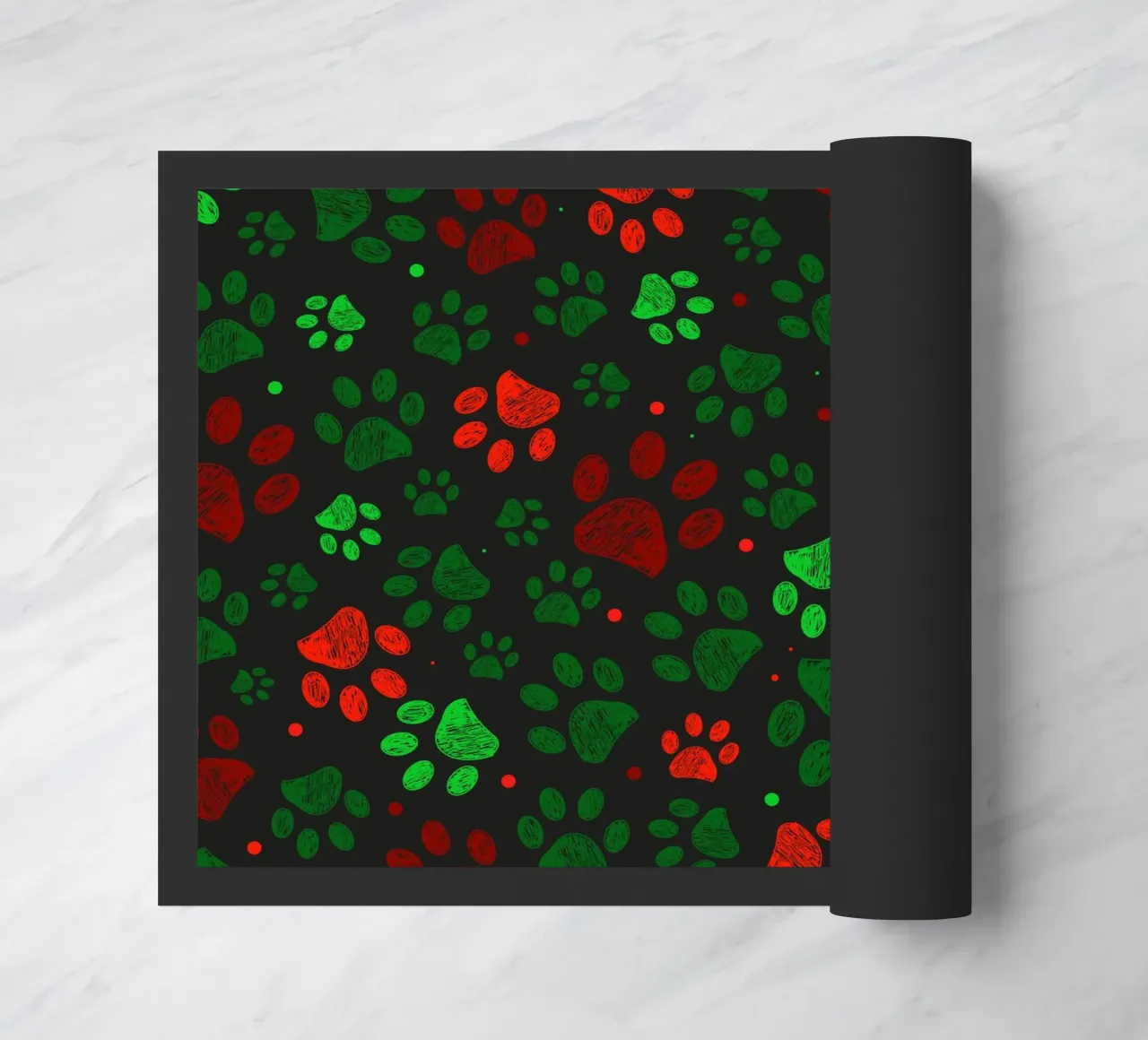 Groen, rood gekleurd kerstontwerp doodle paw prints deurmat van GalerieGG