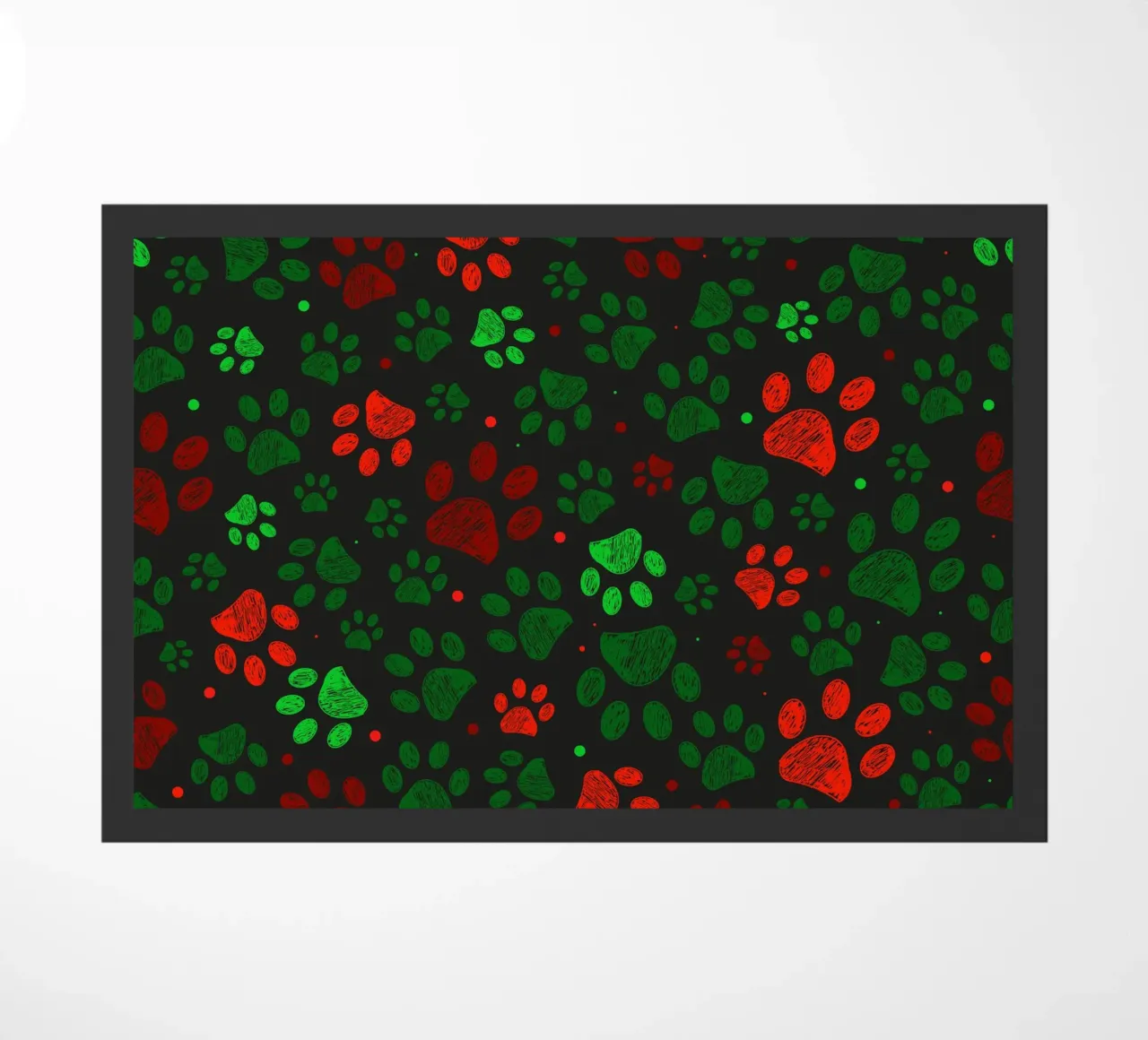 Groen, rood gekleurd kerstontwerp doodle paw prints deurmat van GalerieGG