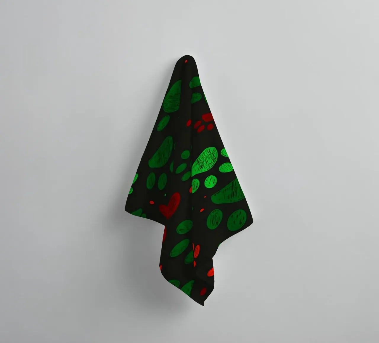 Groen, rood gekleurd kerstontwerp doodle paw prints badhanddoek van GalerieGG