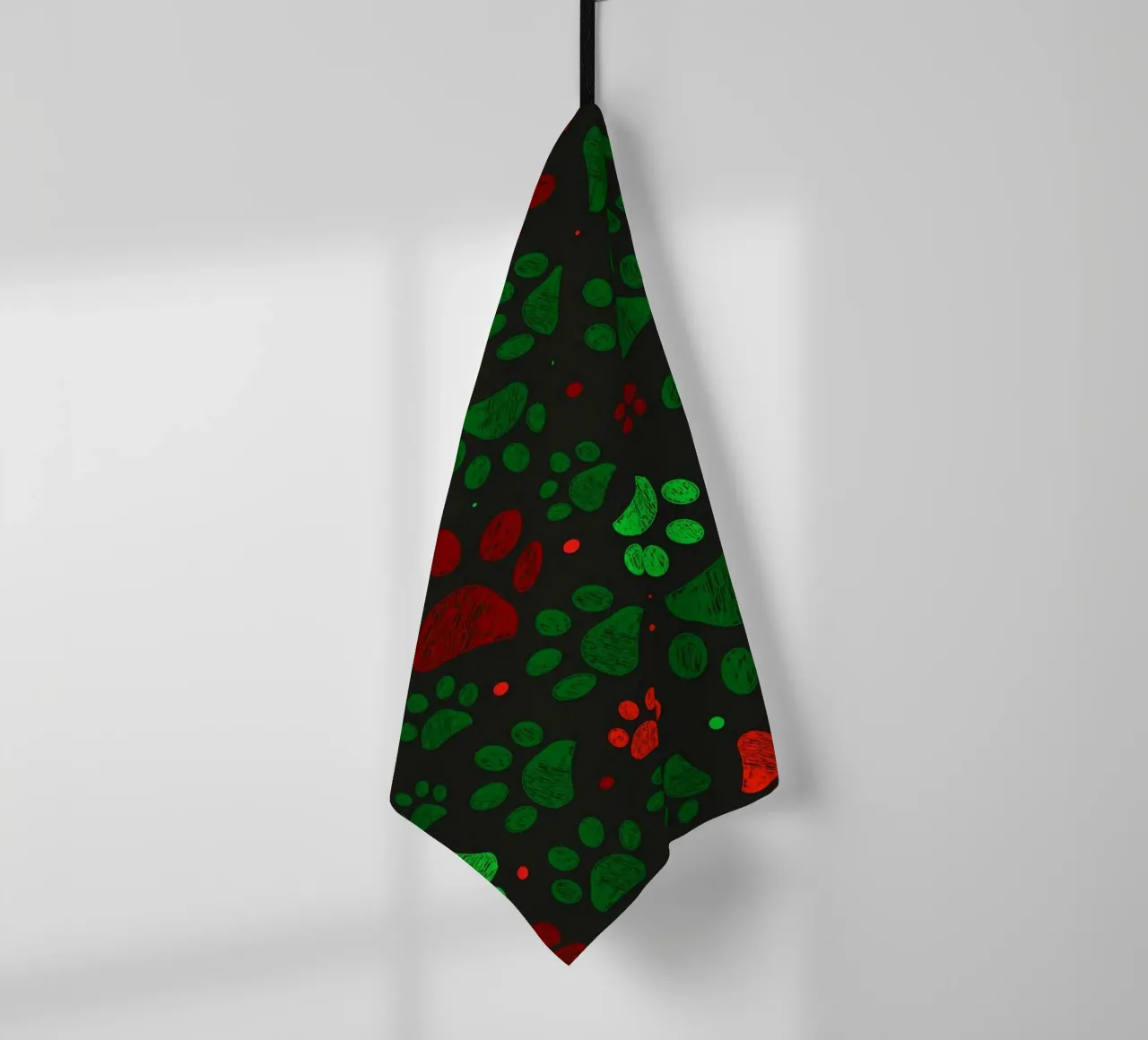 Groen, rood gekleurd kerstontwerp doodle paw prints theedoek van GalerieGG