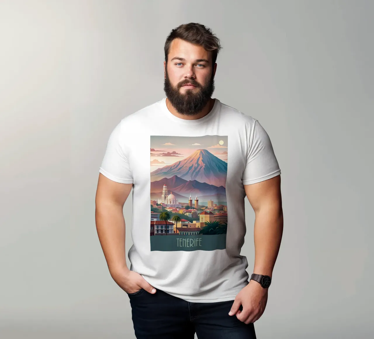 Skyline minimalista di Tenerife, Spagna t-shirt da 🎁 NOBELART