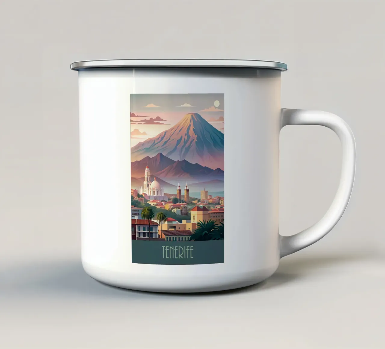 Skyline minimalista di Tenerife, Spagna tazza in smalto da 🎁 NOBELART