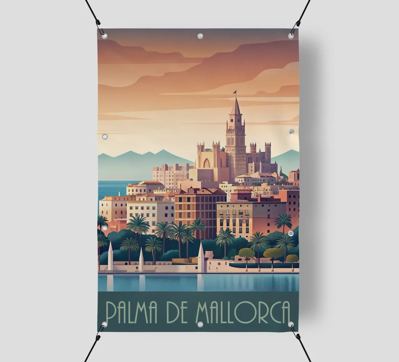 Skyline minimalista di Palma di Maiorca, Spagna telo in pvc da 🎁 NOBELART