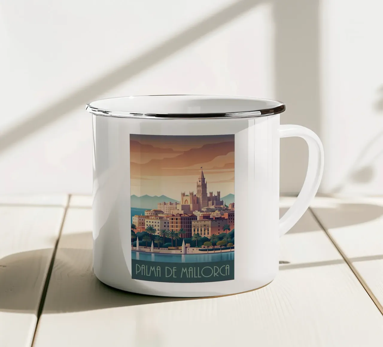Skyline minimalista di Palma di Maiorca, Spagna tazza in smalto da 🎁 NOBELART