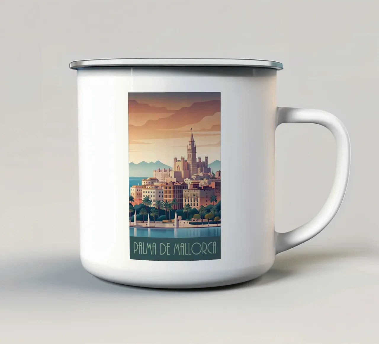 Skyline minimalista di Palma di Maiorca, Spagna tazza in smalto da 🎁 NOBELART