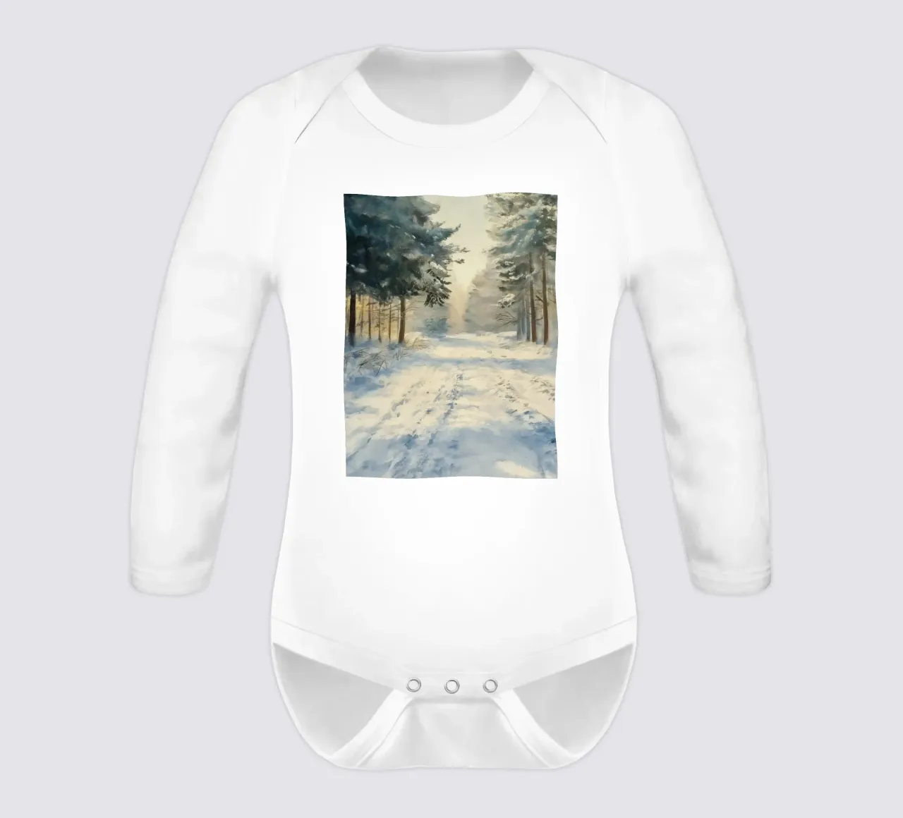 Mattina d'inverno in una foresta tranquilla - luce del sole body neonato maniche lunghe da Cozy Vibes