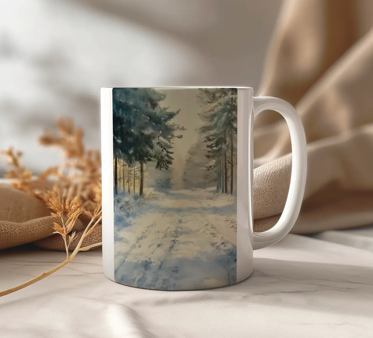 Mattina d'inverno in una foresta tranquilla - luce del sole tazza in ceramica da Cozy Vibes