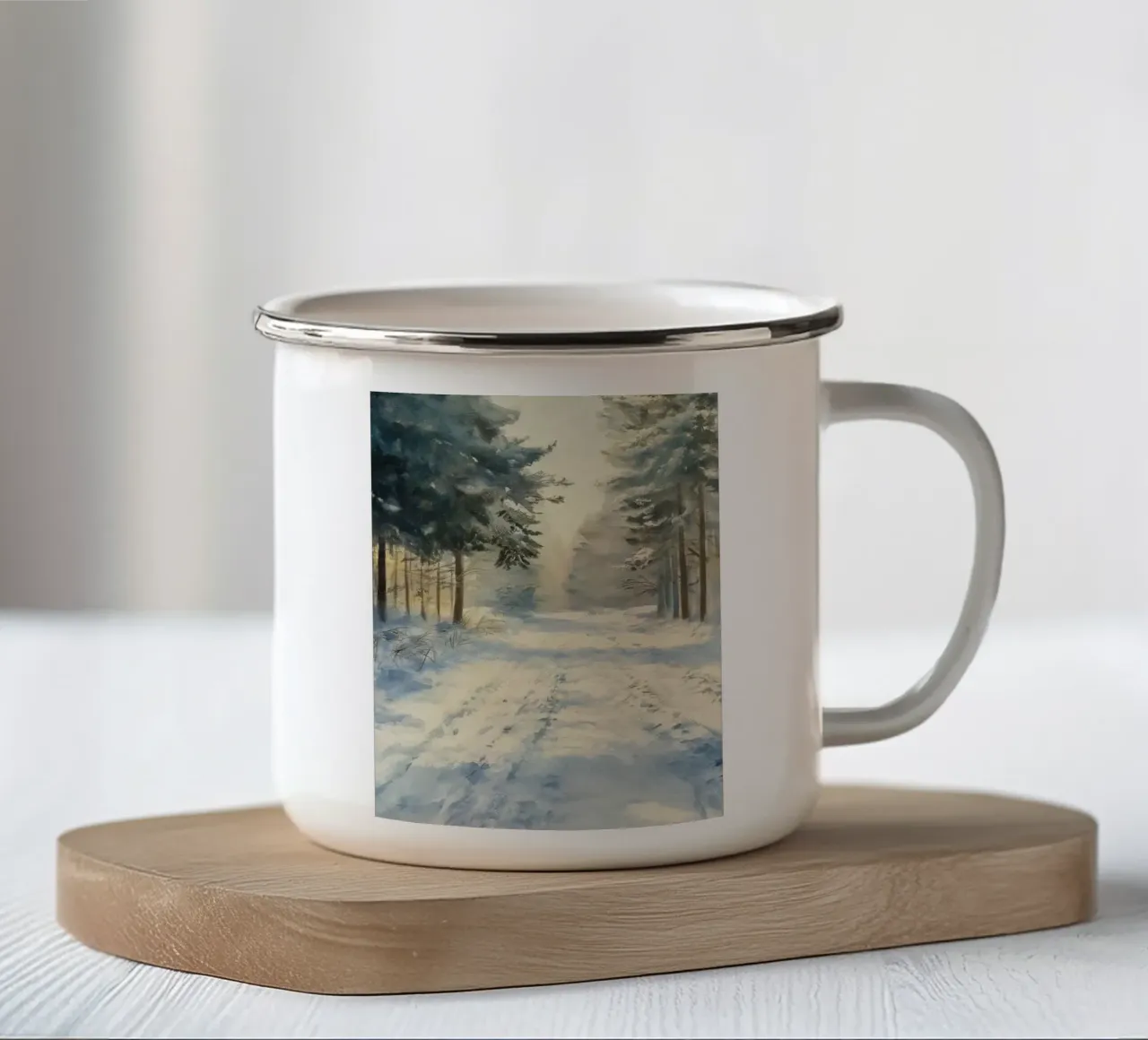 Mattina d'inverno in una foresta tranquilla - luce del sole tazza in smalto da Cozy Vibes