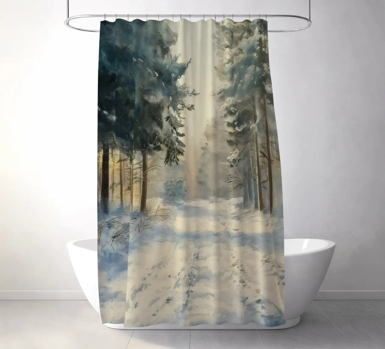 Mattina d'inverno in una foresta tranquilla - luce del sole tenda da doccia da Cozy Vibes