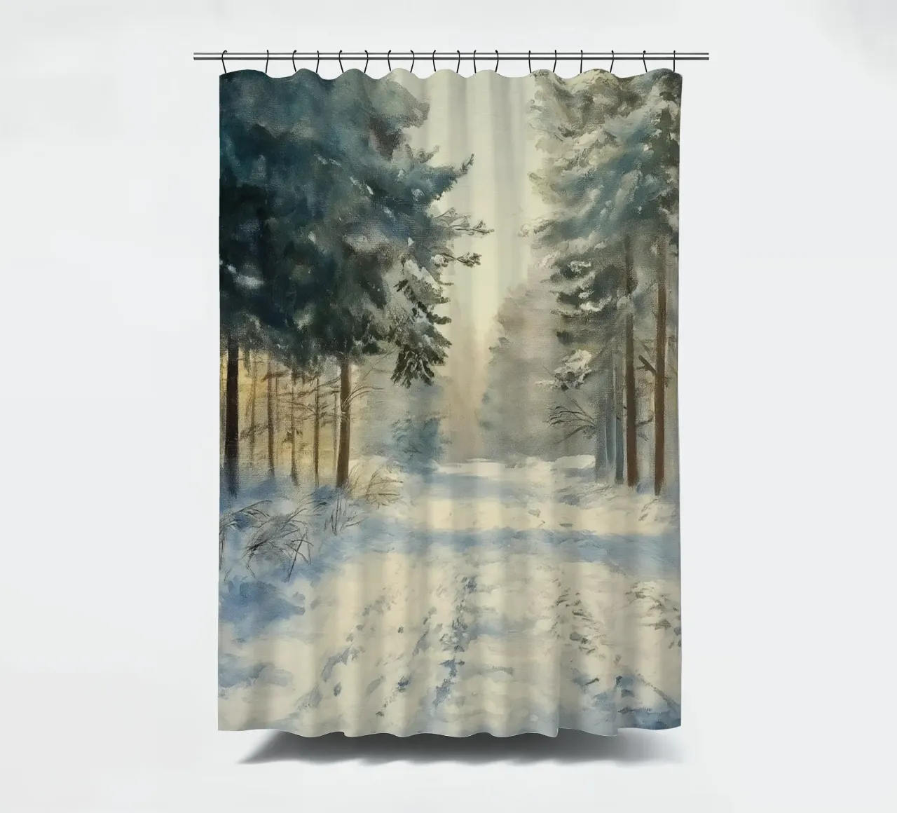 Mattina d'inverno in una foresta tranquilla - luce del sole tenda da doccia da Cozy Vibes