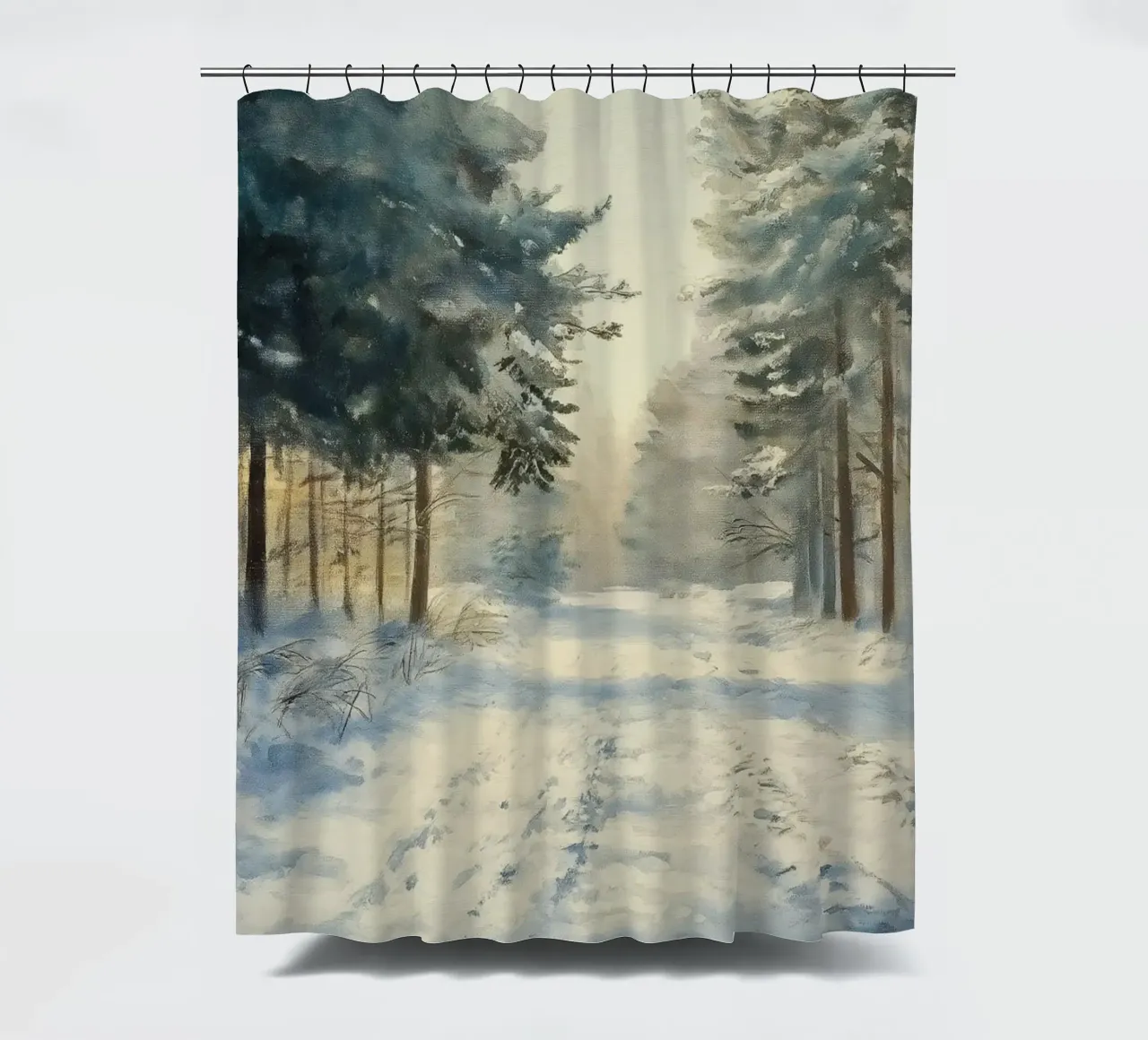 Mattina d'inverno in una foresta tranquilla - luce del sole tenda da doccia da Cozy Vibes