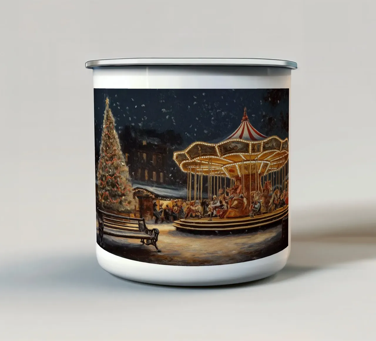 Giostra di Natale con luci scintillanti - sera d'inverno tazza in smalto da Cozy Vibes