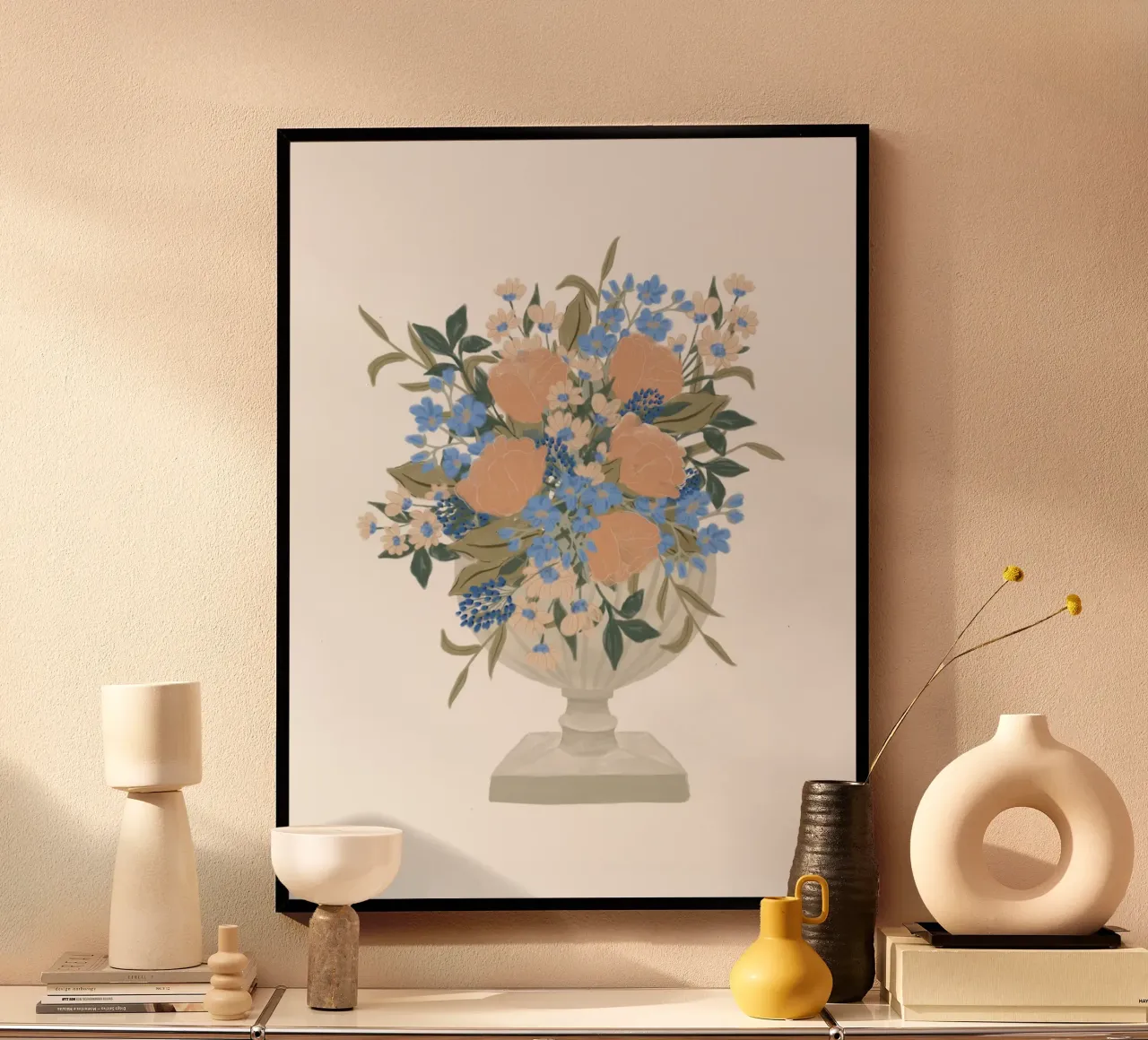 Lussureggiante bouquet di fiori in un vaso a calice carta hahnemühle da herzundpapier