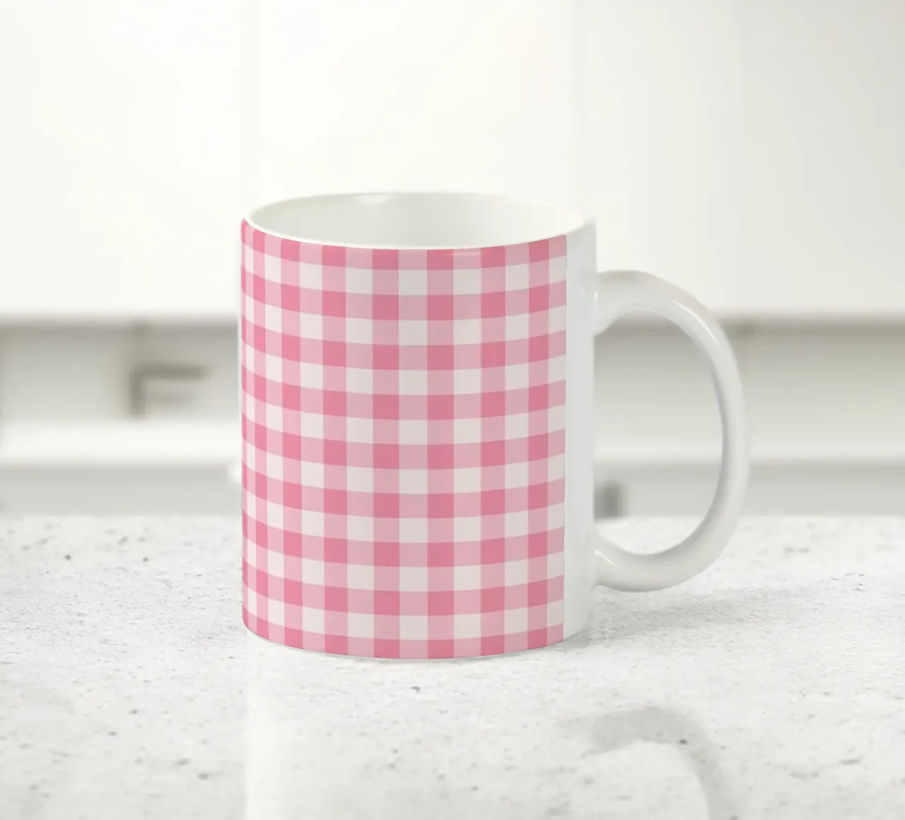 Pink Gingham Pattern ceramic mug by Altruist Studio