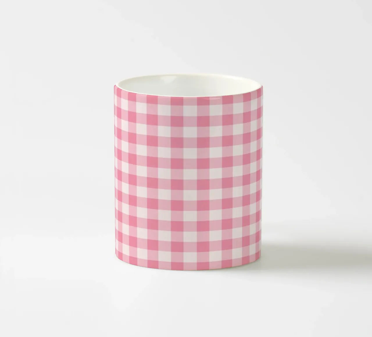 Pink Gingham Pattern ceramic mug by Altruist Studio