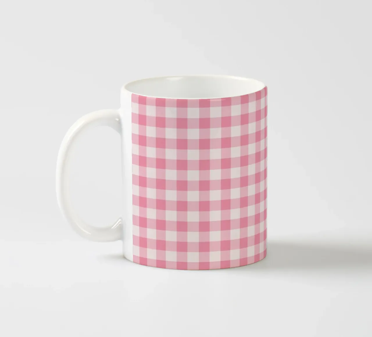 Pink Gingham Pattern ceramic mug by Altruist Studio