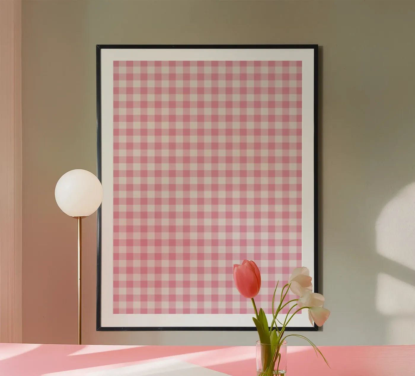 Pink Gingham Pattern poster van Altruist Studio