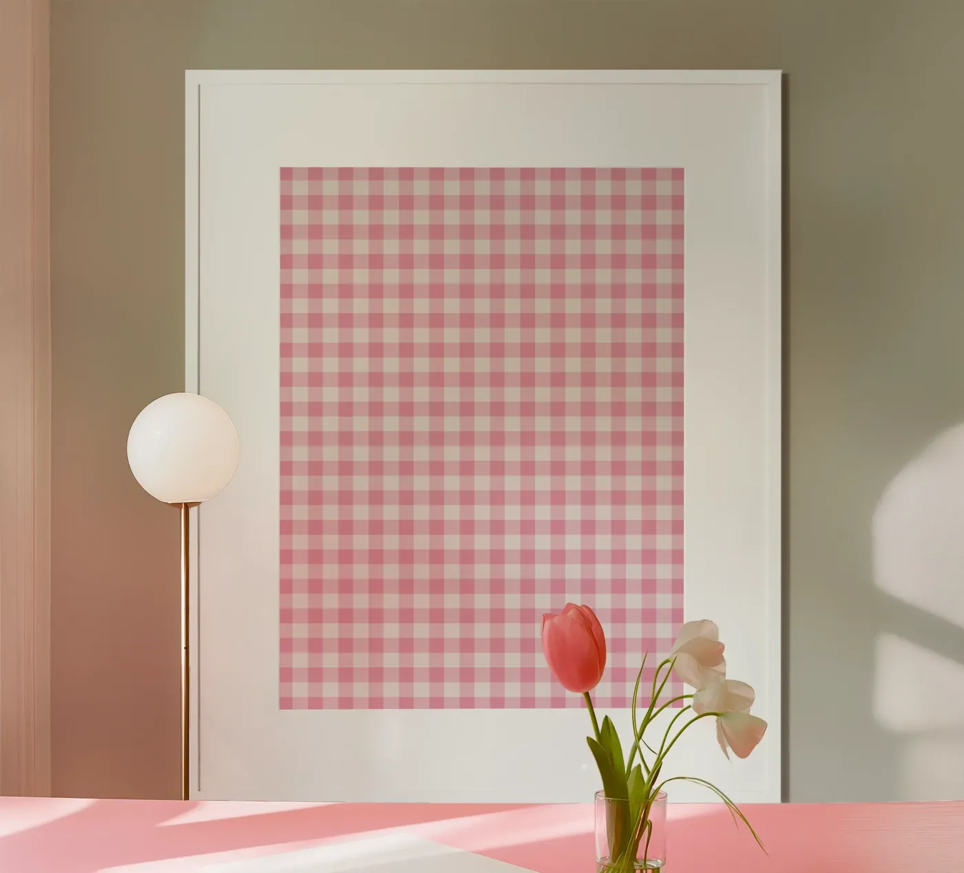 Pink Gingham Pattern poster van Altruist Studio