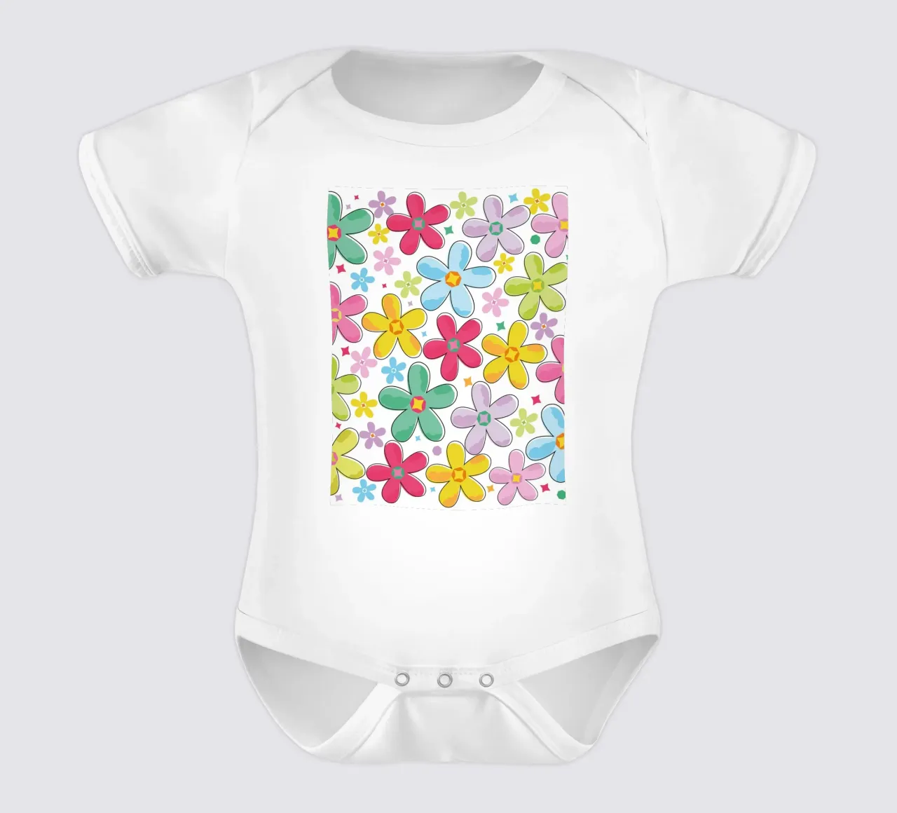 Modello a fiori colorati body neonato maniche corte da GalerieGG