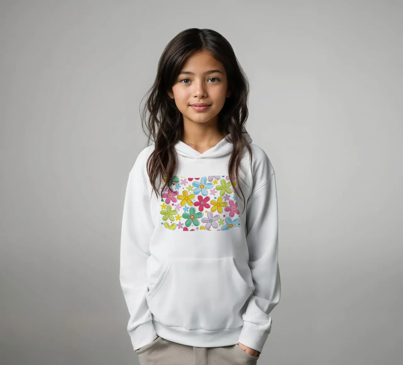 Modello a fiori colorati felpa bambino con cappuccio da GalerieGG