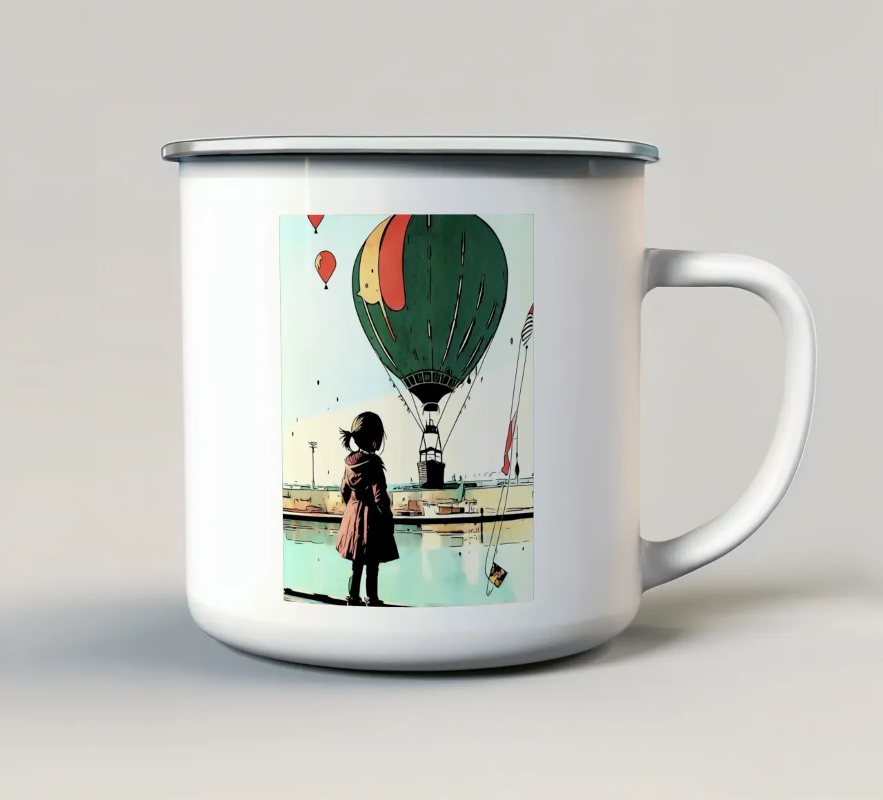 Ragazza con palloncini #2 tazza in smalto da ZAMART - PopArt