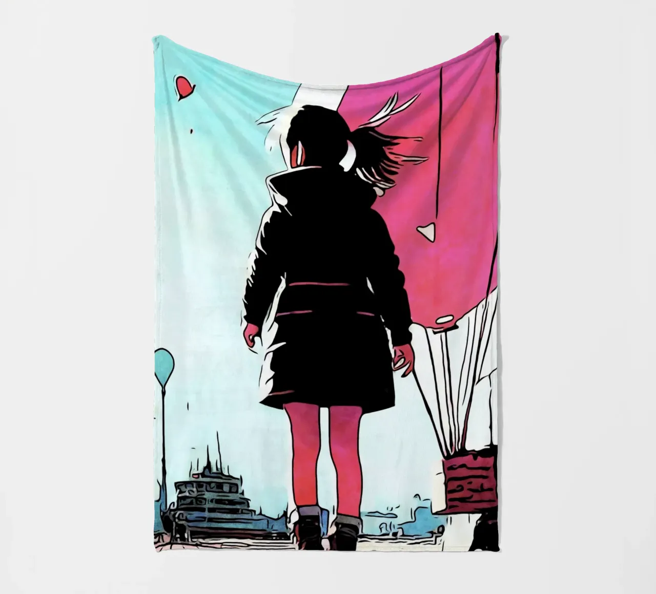 Ragazza con palloncini #3 coperta in pile da ZAMART - PopArt