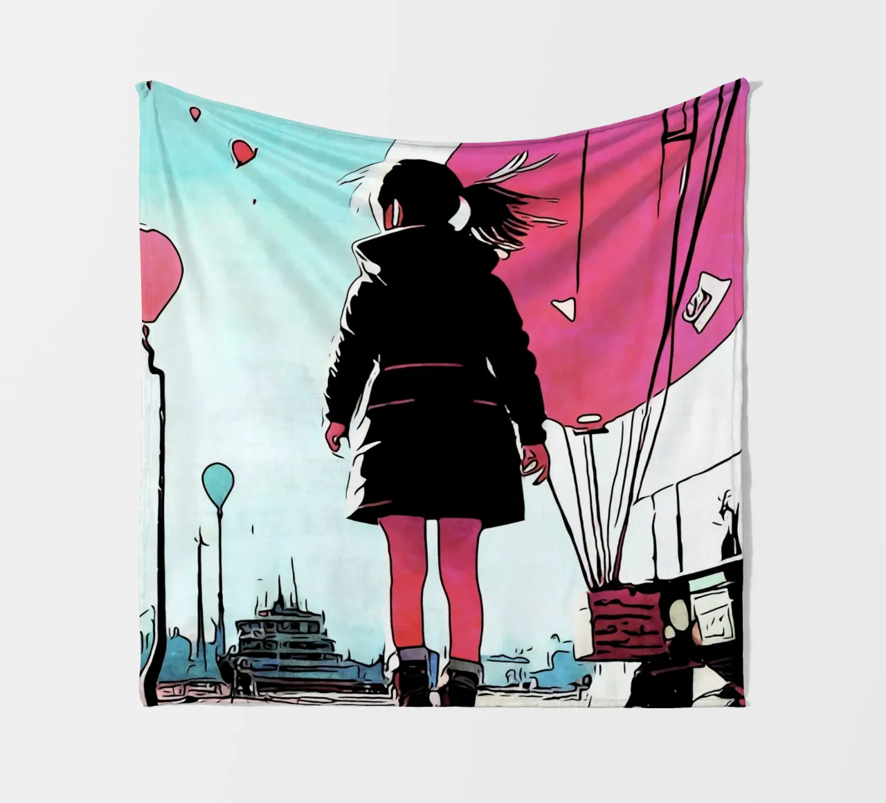 Ragazza con palloncini #3 coperta in pile da ZAMART - PopArt