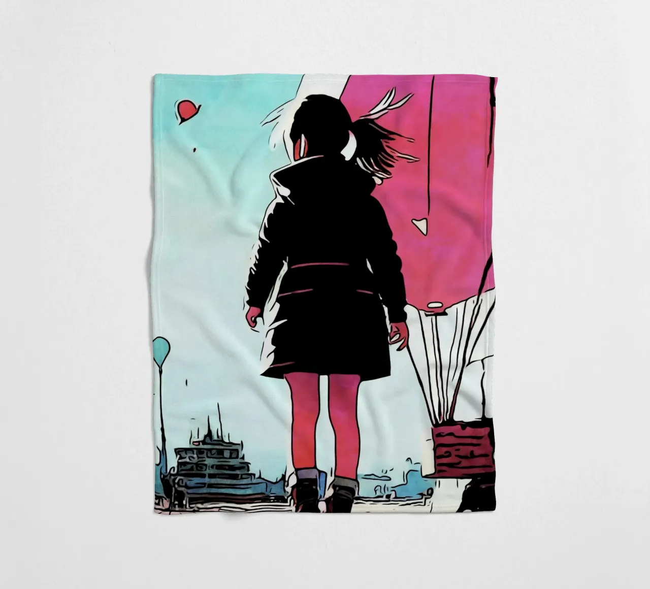 Ragazza con palloncini #3 coperta in pile da ZAMART - PopArt