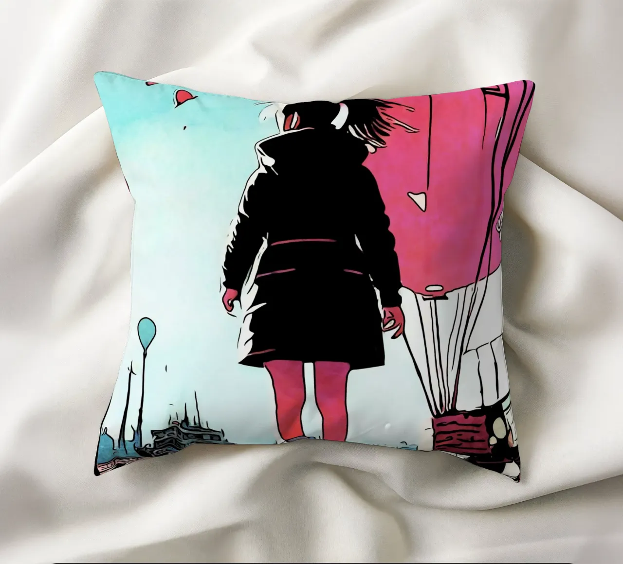 Ragazza con palloncini #3 cuscino da ZAMART - PopArt