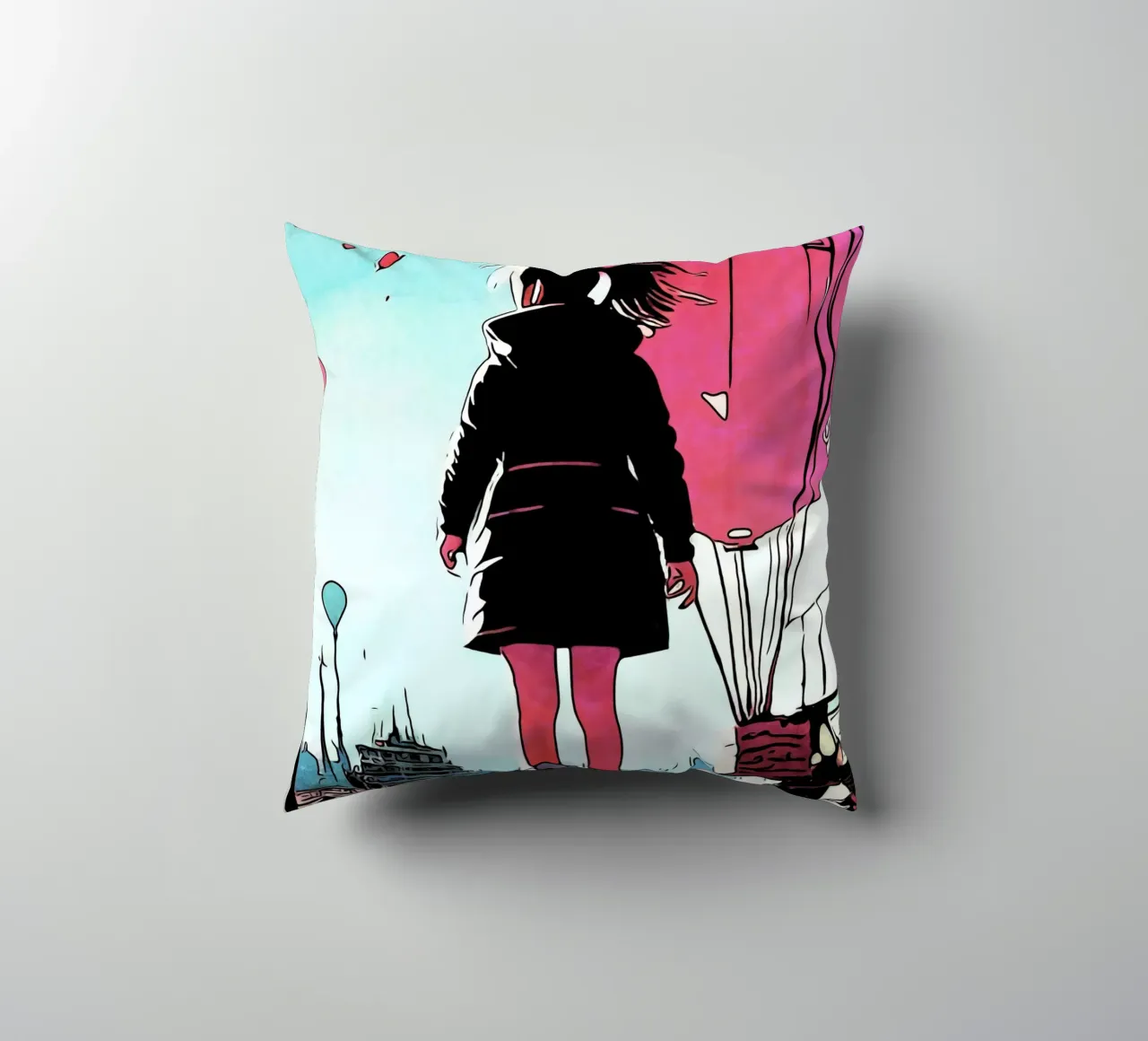 Ragazza con palloncini #3 cuscino da ZAMART - PopArt